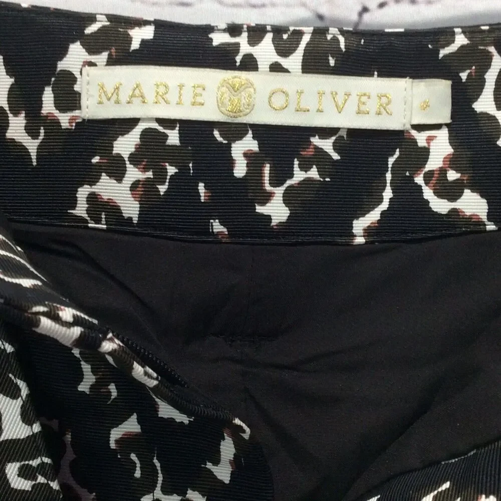 Marie Oliver Mini Pencil Skirt Women's Sz 4 Multicolor Patterned Belted Textured